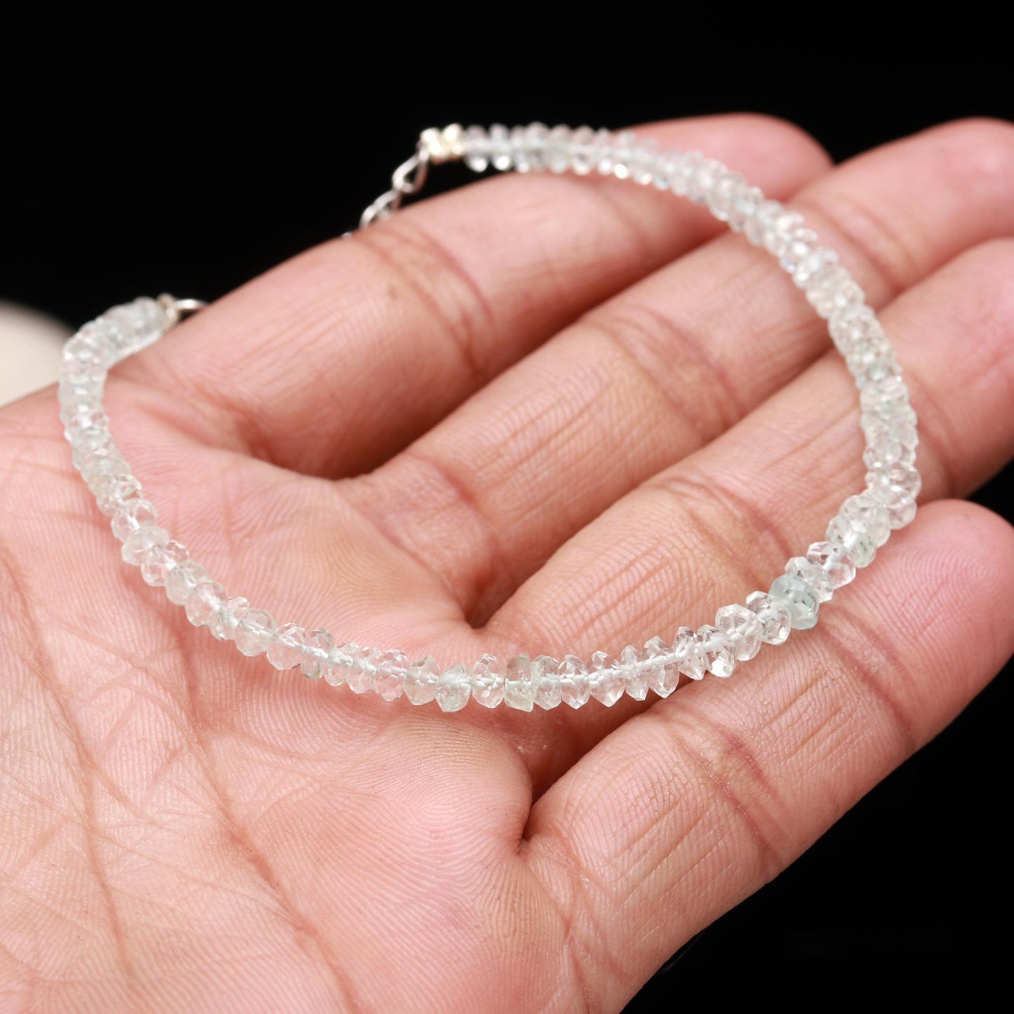Natural Rainbow Moonstone Rondelle Shape Faceted Cut Gemstone Bracelet