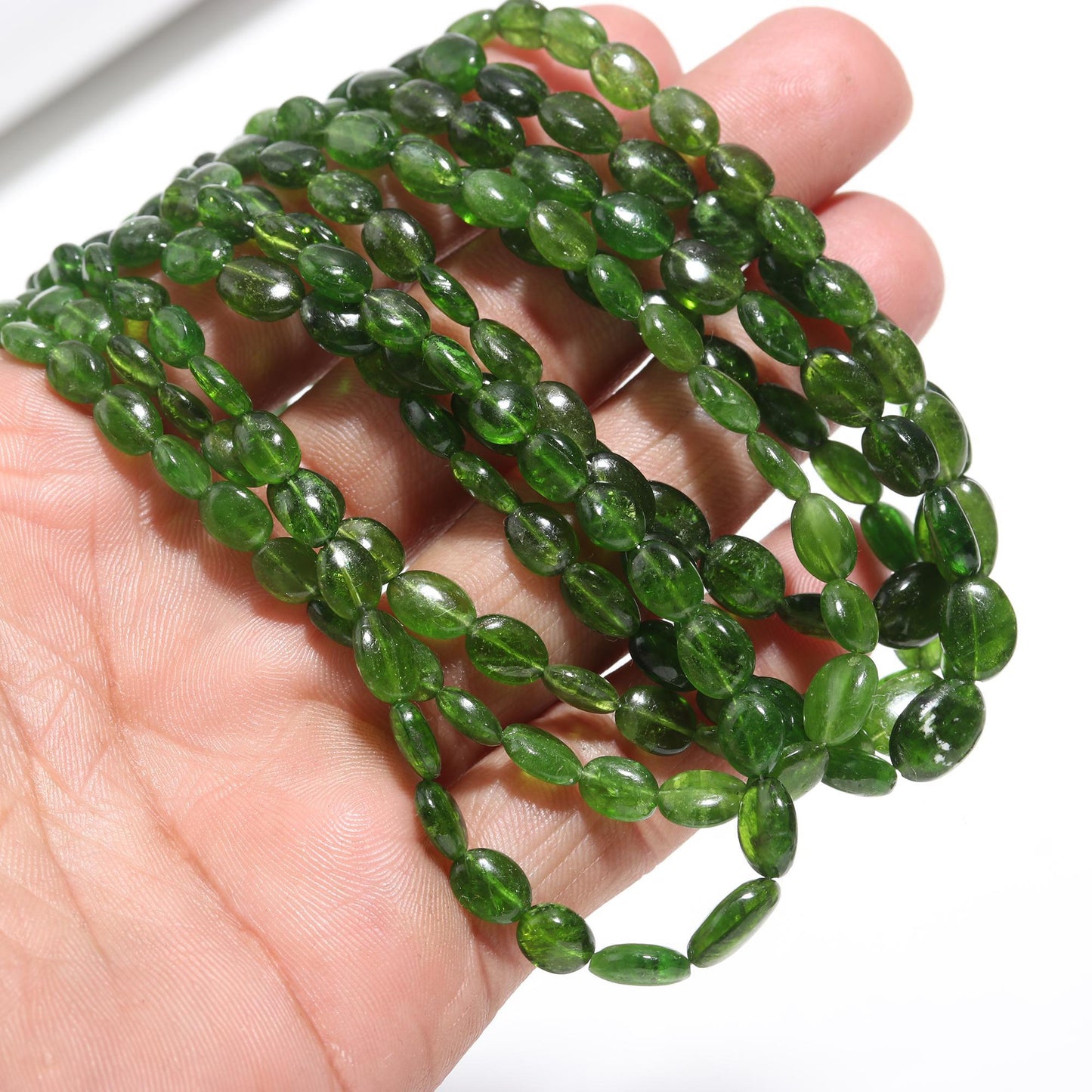 Natural chrome diopside smooth oval nuggets gemstone beads
