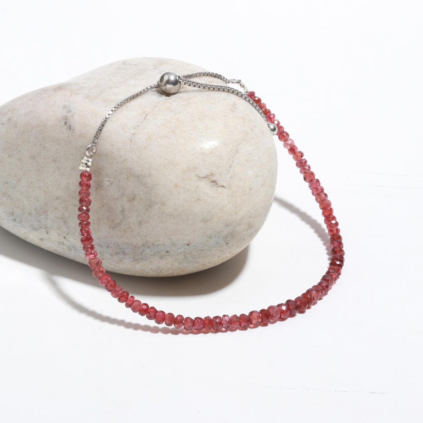 Sterling Silver Natural Red Color Garnet Beads Bracelet