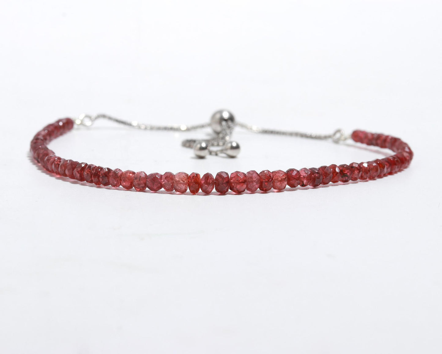 Sterling Silver Natural Red Color Garnet Beads Bracelet