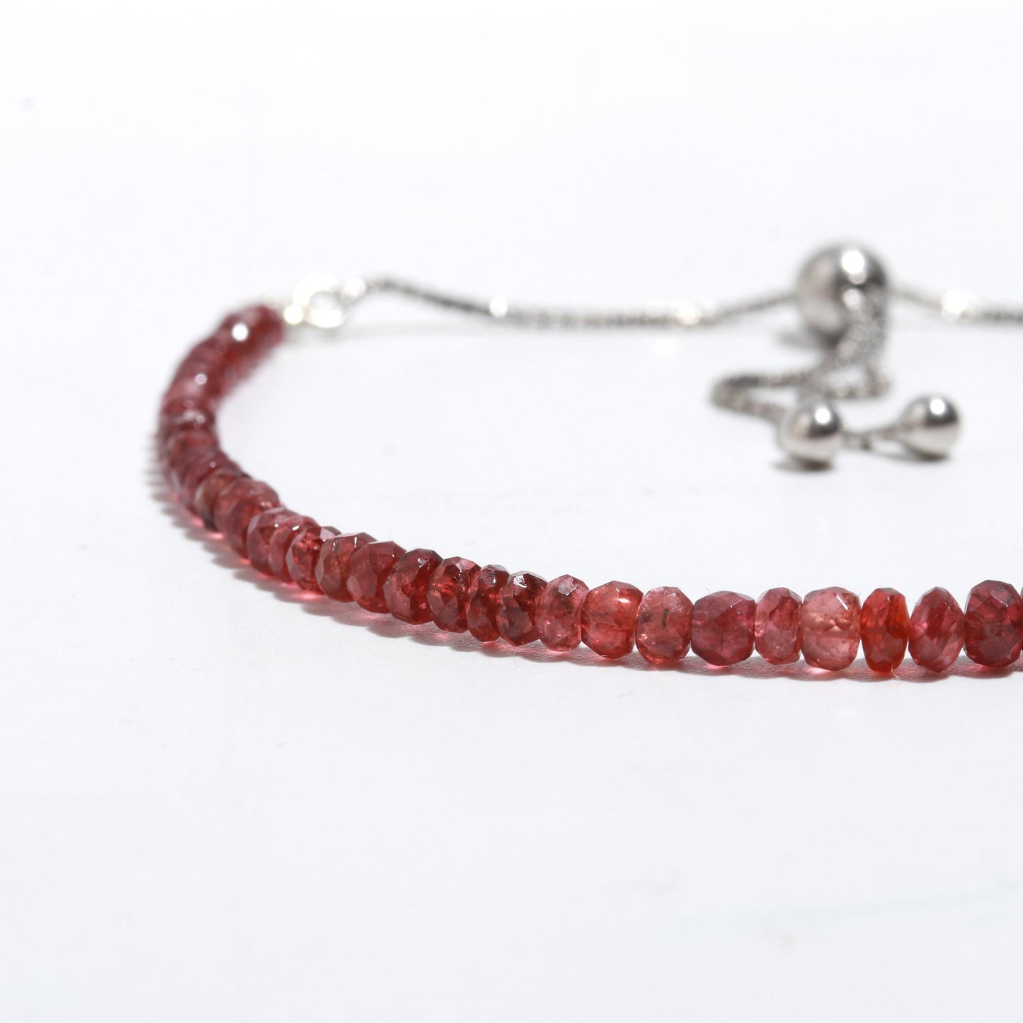 Sterling Silver Natural Red Color Garnet Beads Bracelet