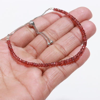 Sterling Silver Natural Red Color Garnet Beads Bracelet