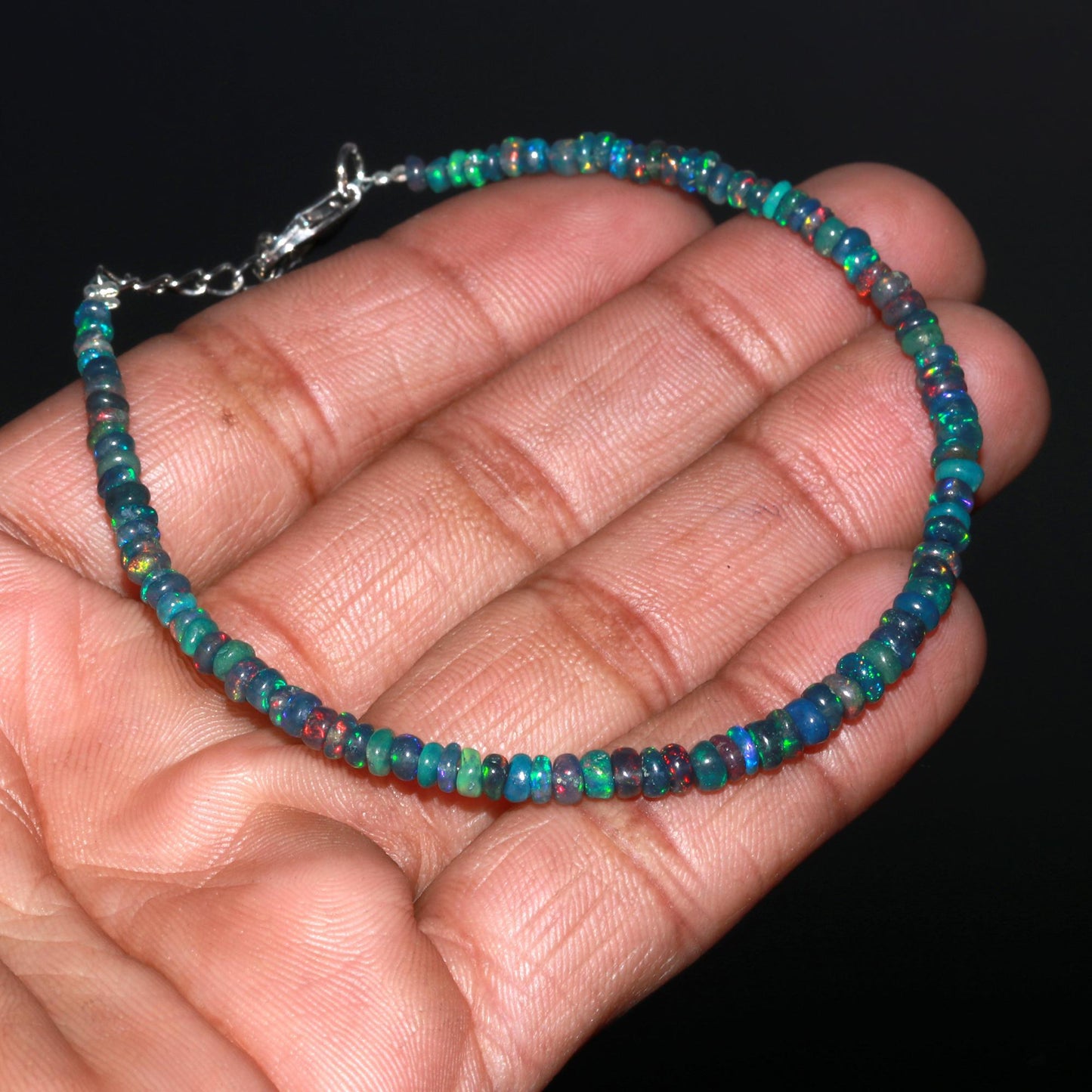 Natural Ethiopian Black Opal Smooth Beads Bracelet