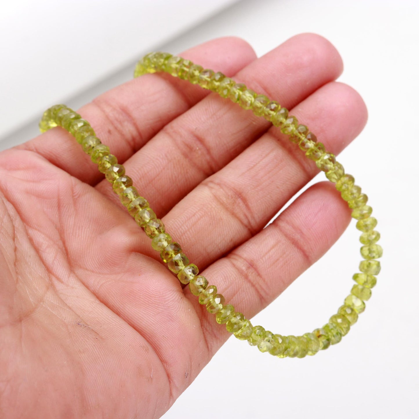 Necklace Strand String Beaded Peridot Gem Stone Round Bead