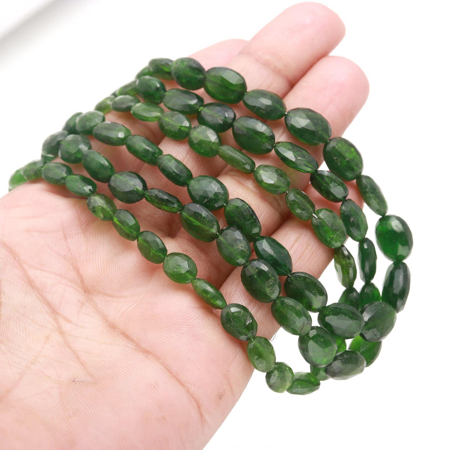 Green Chrome Diopside Smooth Oval Beads