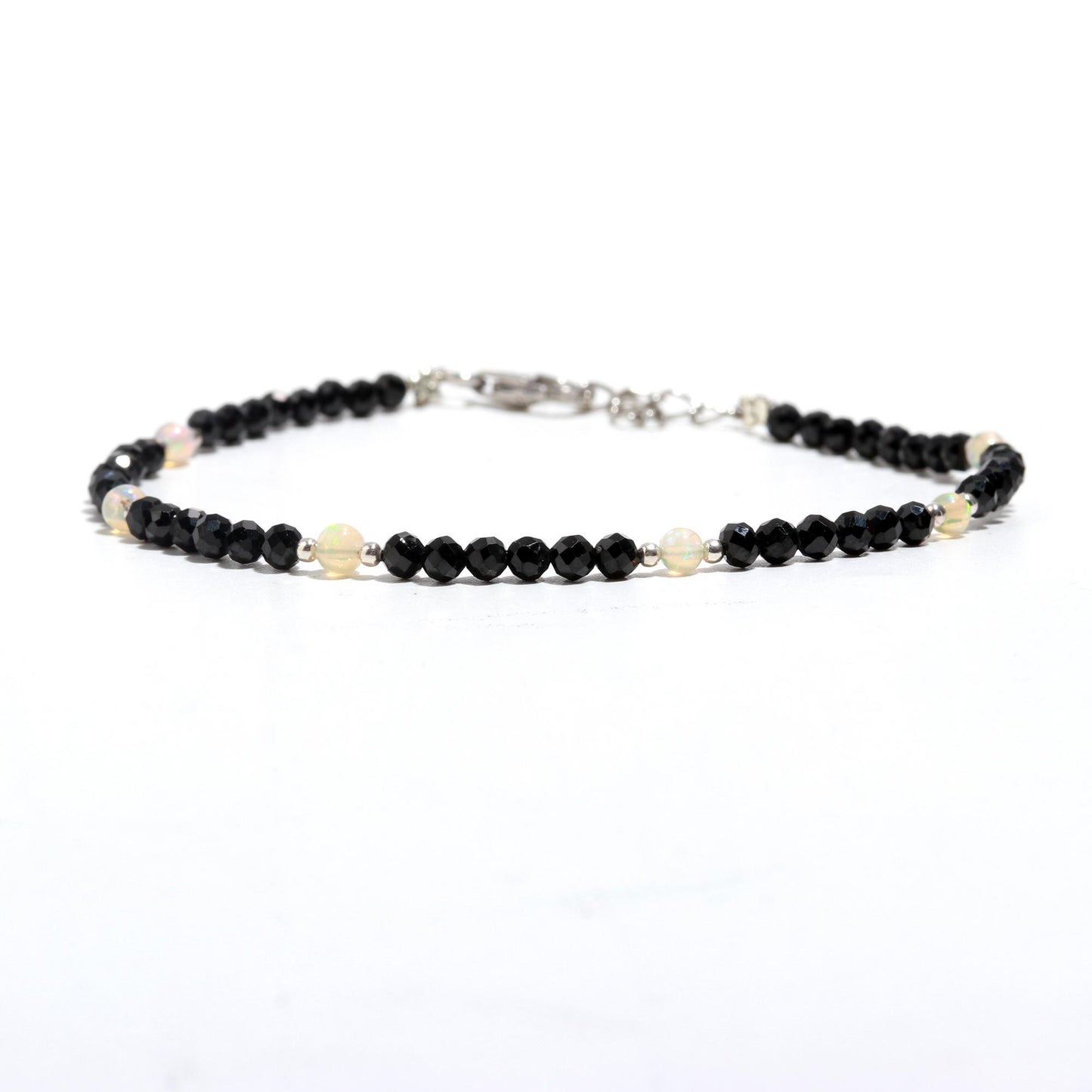 Pure Silver Nazariya Anklet With Black & Silver Crystal Beads