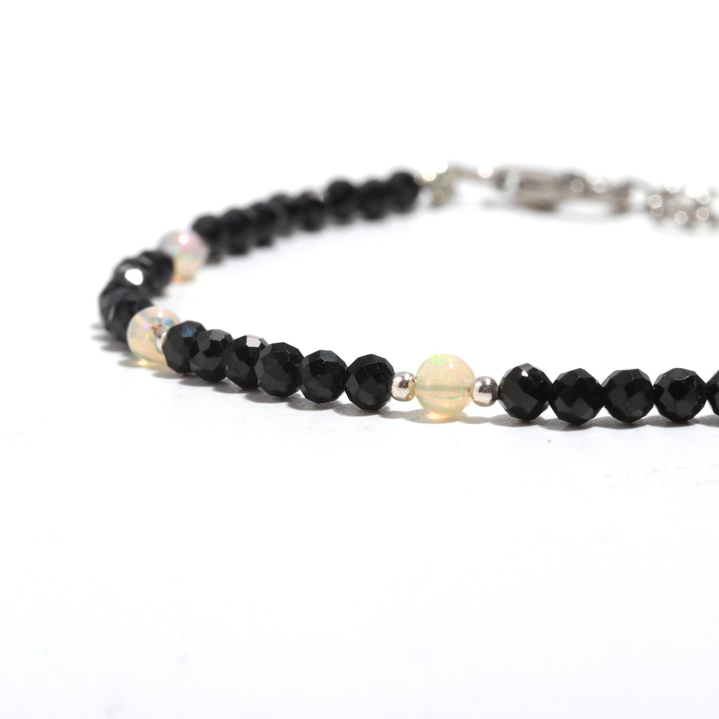 Pure Silver Nazariya Anklet With Black & Silver Crystal Beads